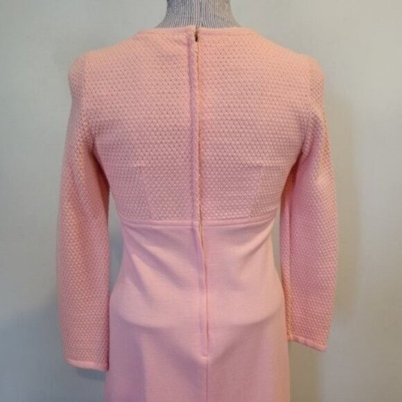 Vintage Jonathan Logan 60's Wool Knit Long Sleeve Dress Pink - Picture 6 of 9